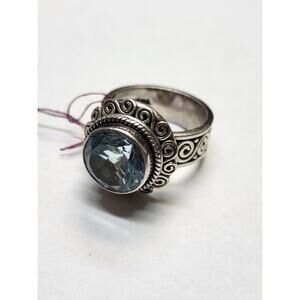 BALI 925 Sterling Silver - Vintage Blue Topaz Swirl Cocktail Ring Sz 6.75